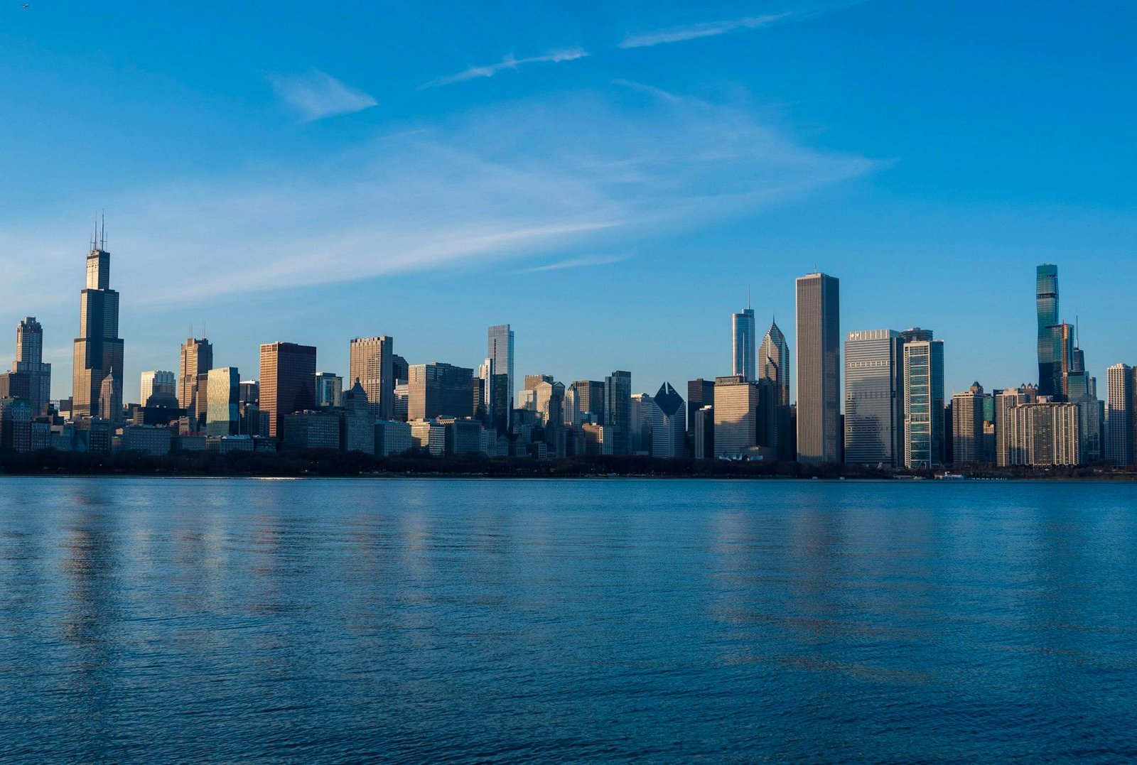 City skyline across the water on a clear day